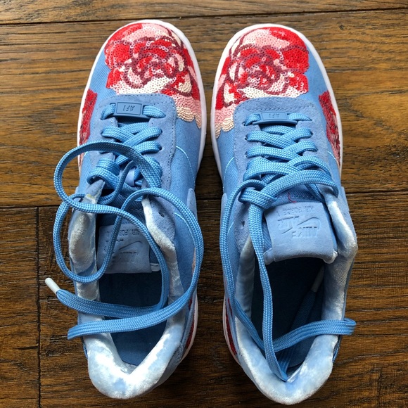 NIKE Air Force 1 Upstep Sky Blue Floral Shoes - Picture 5 of 8